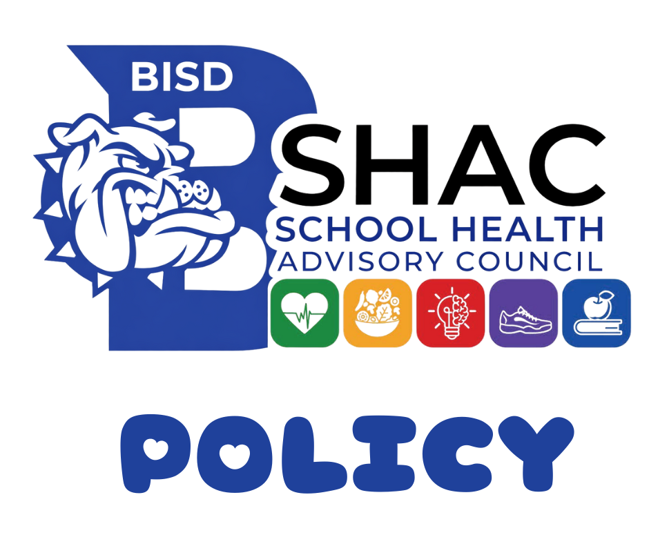 BISD SHAC School Health Advisory Council logo with policy text