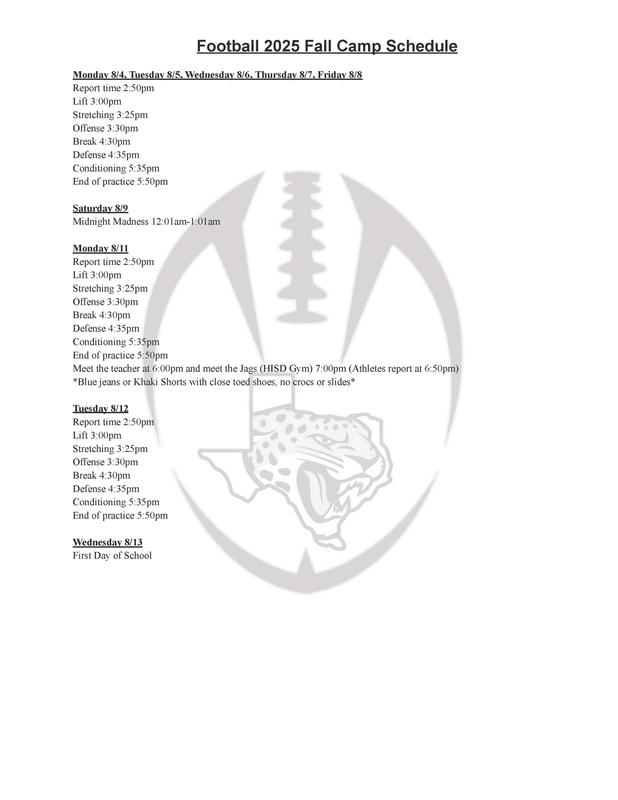 Fall Camp Schedule