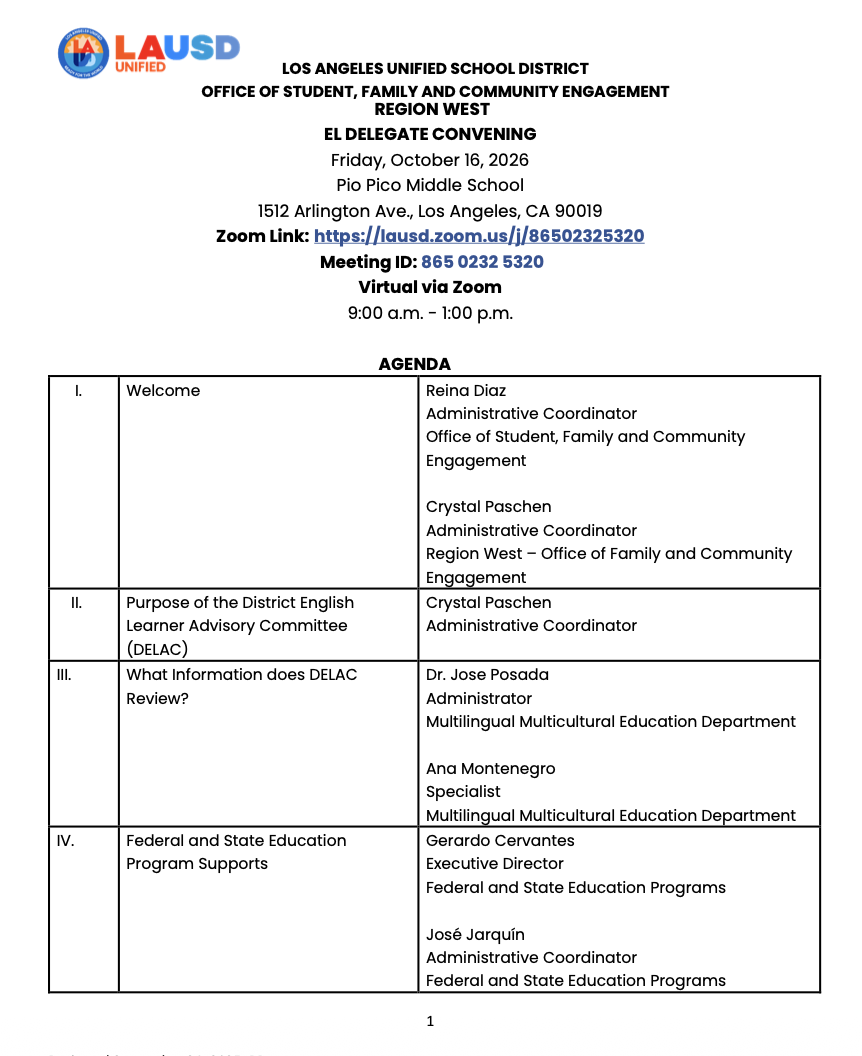 EL Delegate Convening Agenda