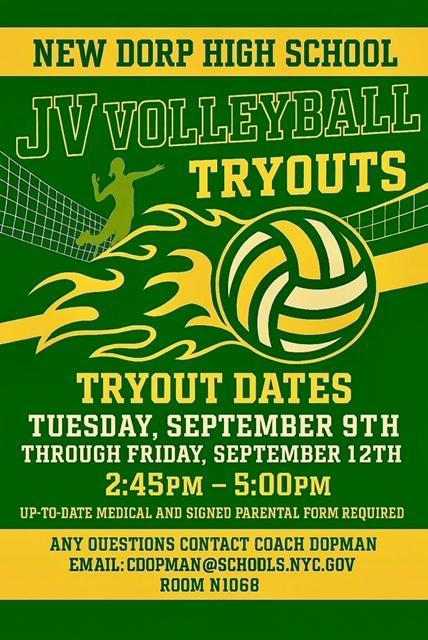 JV Volleyball Tryouts 9/9 thru 9/12