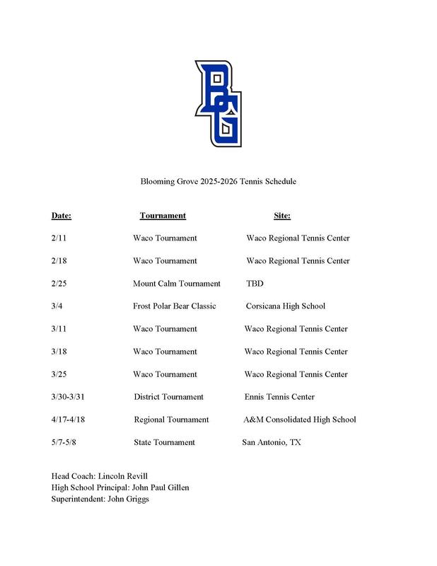 2026 Tennis Schedule