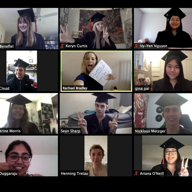Screenshot of graduating 2020 seniors in their Photo 2 zoom class