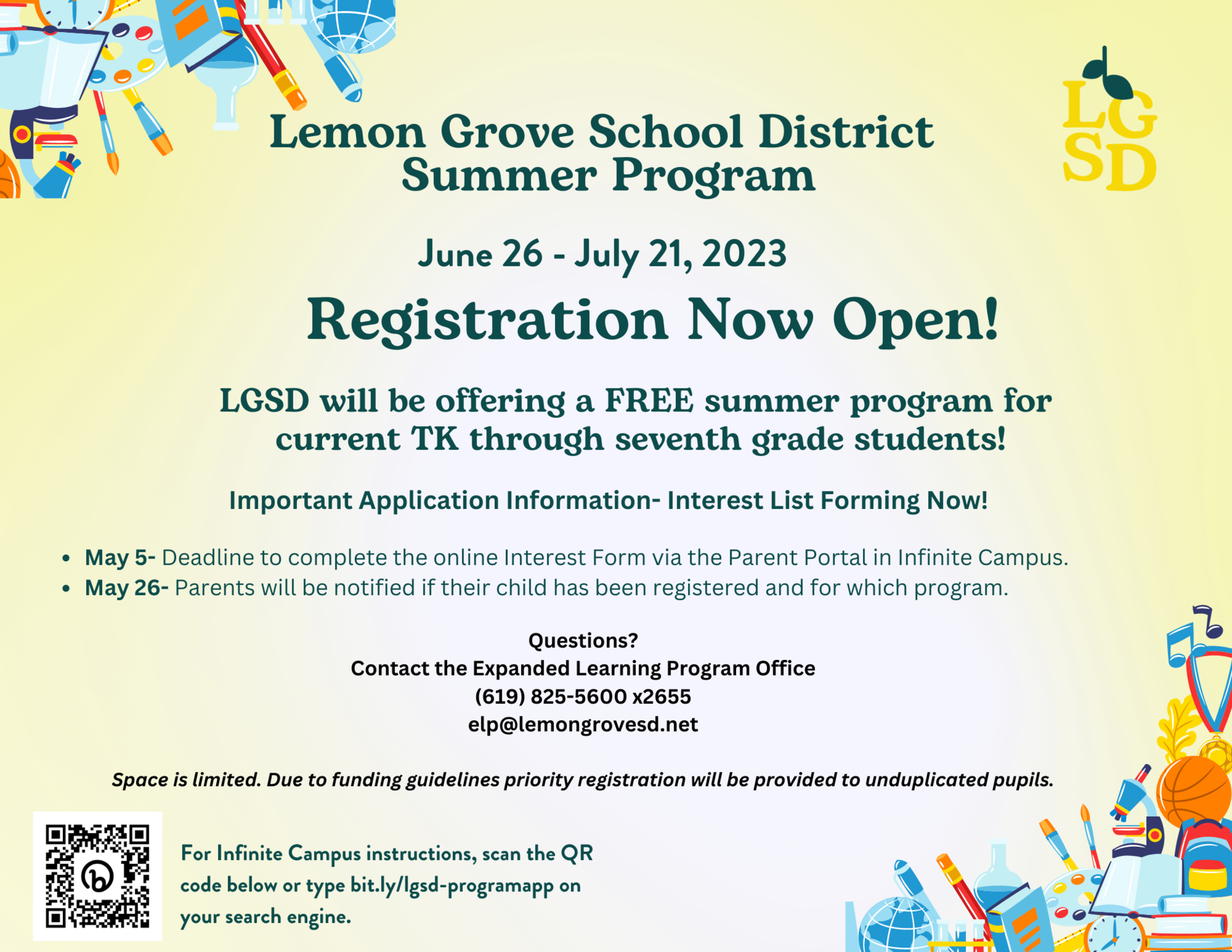 2023 Summer Program Before & After School Program (ELP) Lemon Grove