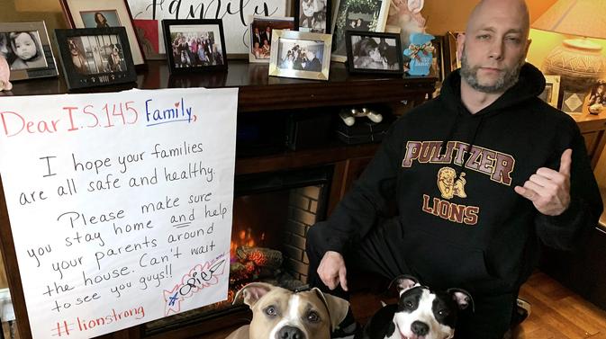 Mr. Opedal and his family sending a positive message to the I.S. 145 family.