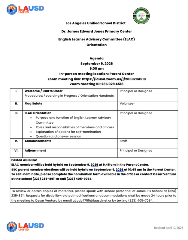 9-9-26 ELAC Orientation Agenda