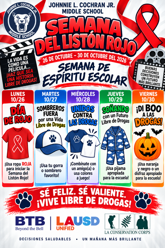 Volante de la Semana del Listón Rojo, 26–30 de oct. de 2026, con un tema diario.