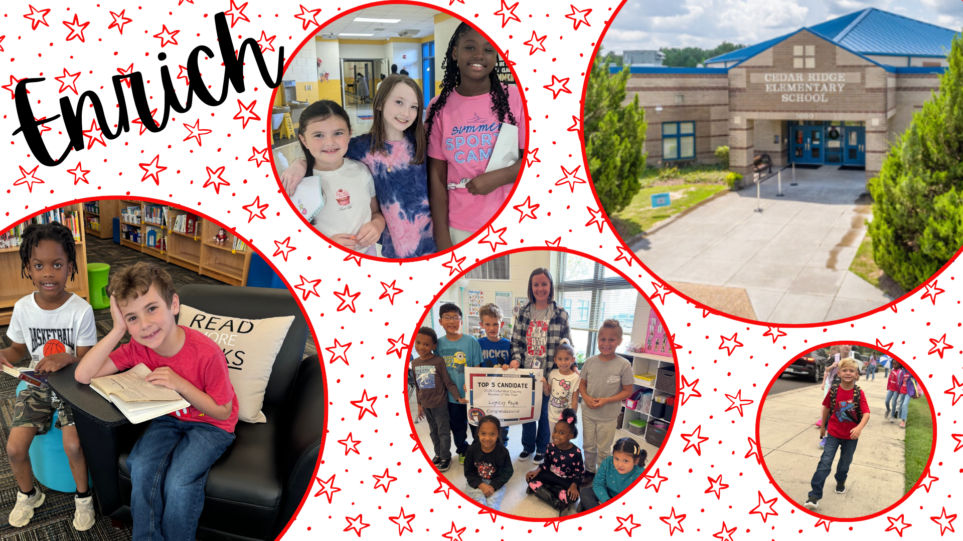 Children engaging in activities at Cedar Ridge Elementary School, featuring playful decor.