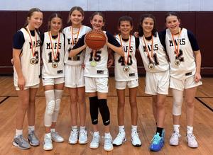 A  group of girl youth basketball players