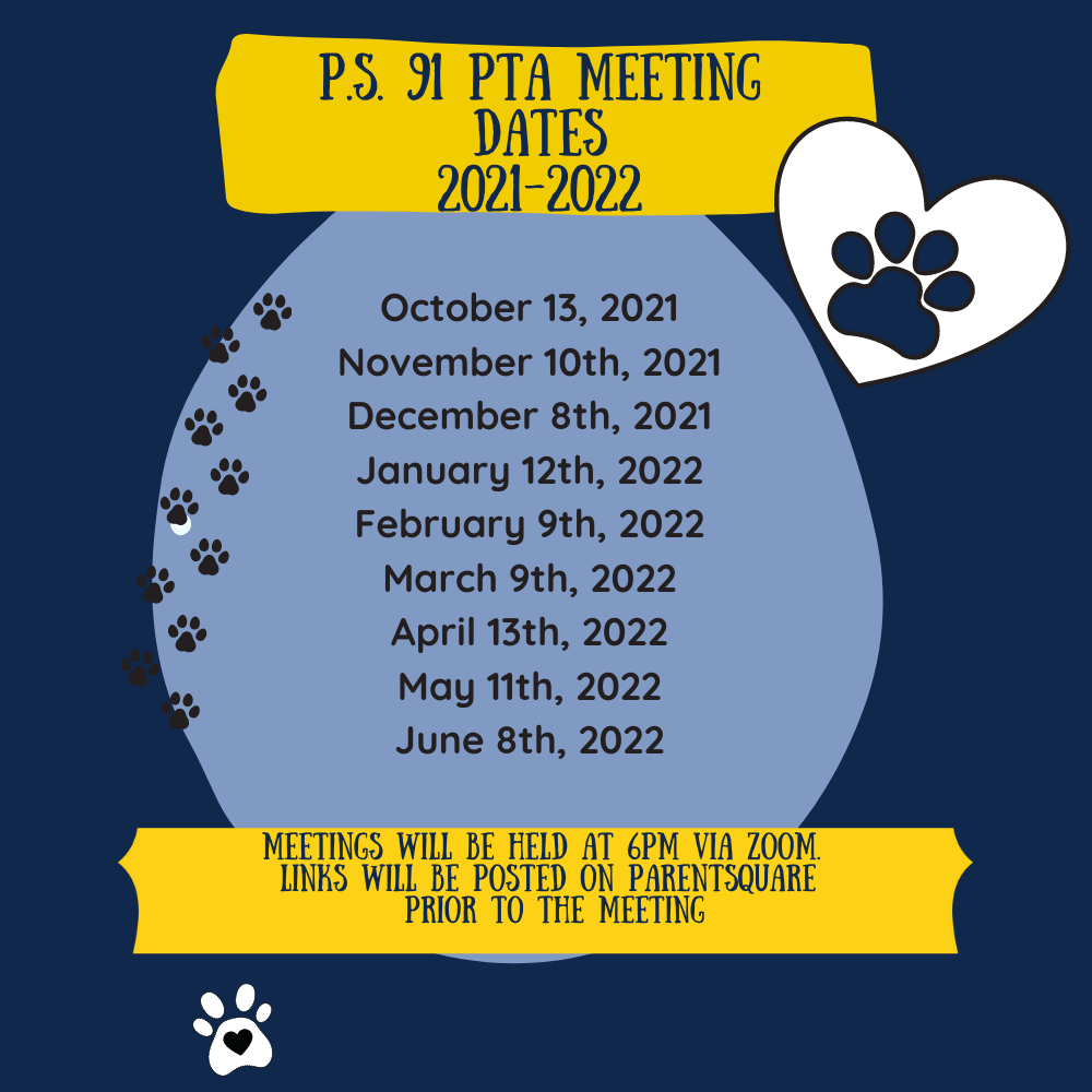 pawprints frame and a list of PTA meeting dates