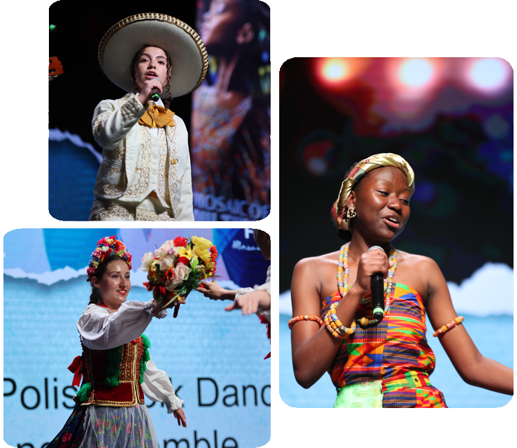 A collage highlighting the different forms of art from various cultures at Art and Language Festival