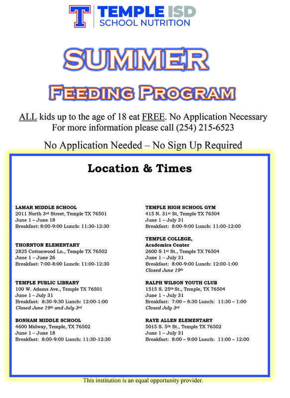 Summer Feeding Flyer - information is included in story
