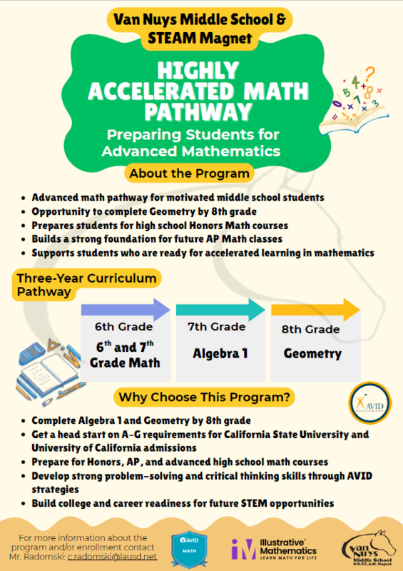 Van Nuys Middle School Highly Accelerated Math Pathway