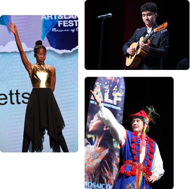 A collage highlighting the different forms of music and dance showcased at Art and Language Festival.