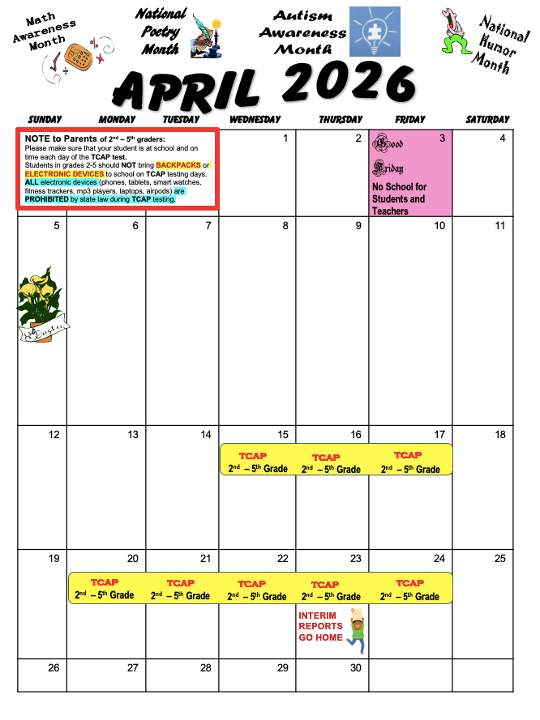 April 2026 Calendar/Calendario de abril de 2026 Thumbnail Image