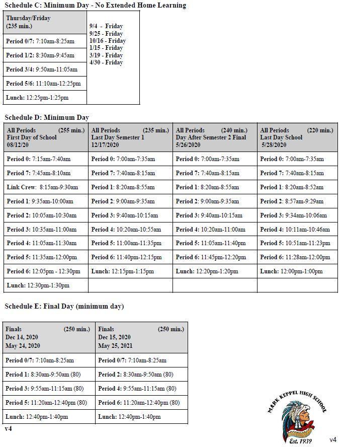 Bell Schedule Bell Schedules Mark Keppel High School