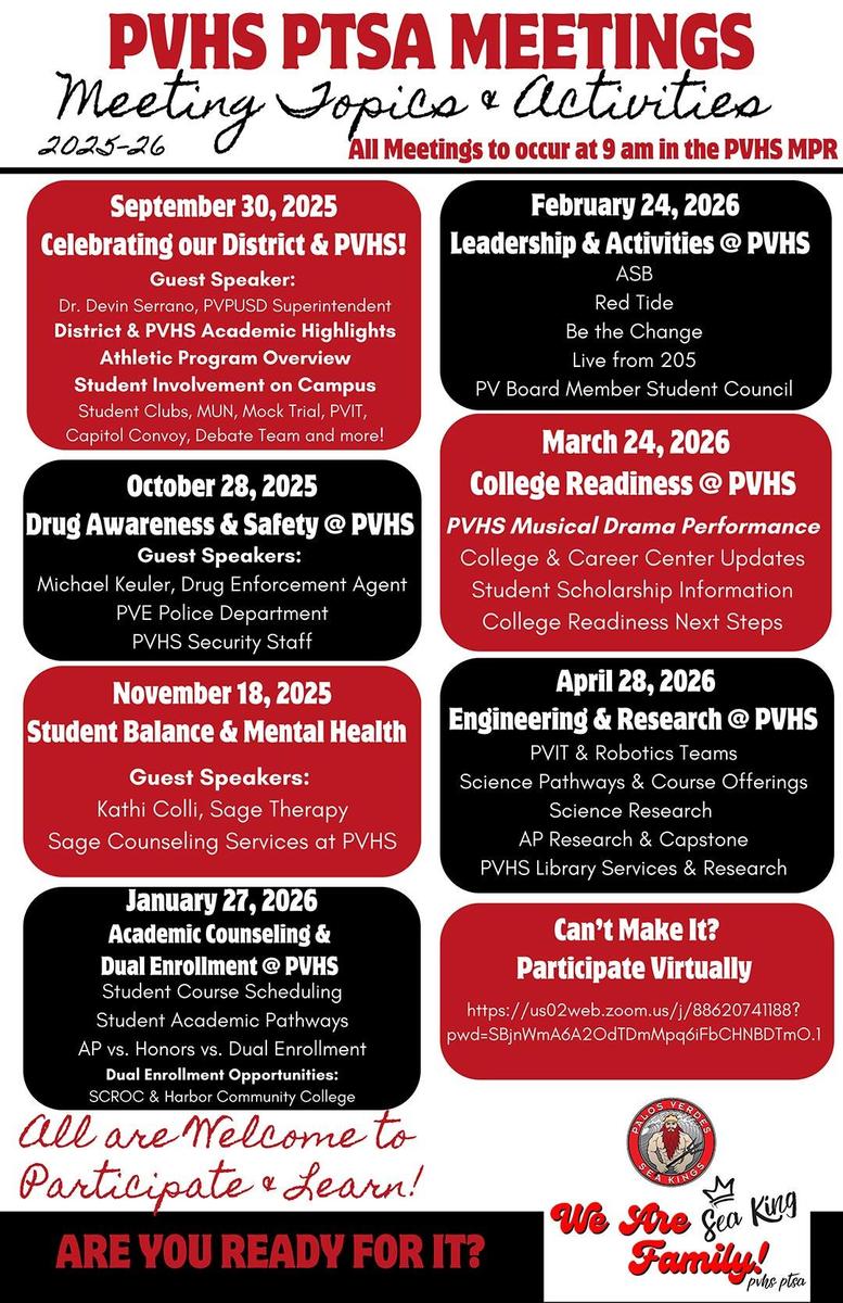 PVHS PTSA Meetings