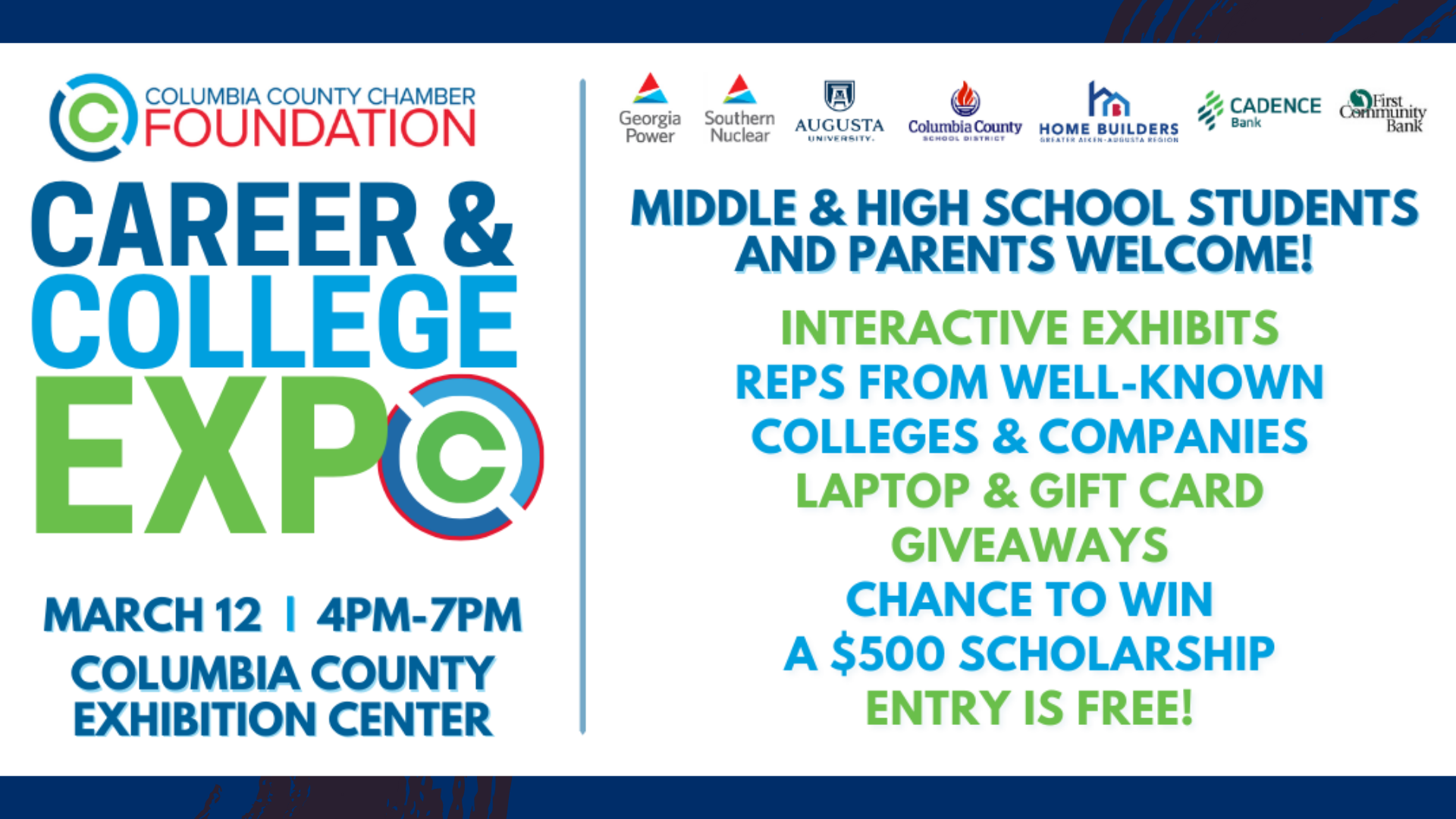 Event announcement for a career and college expo with details.