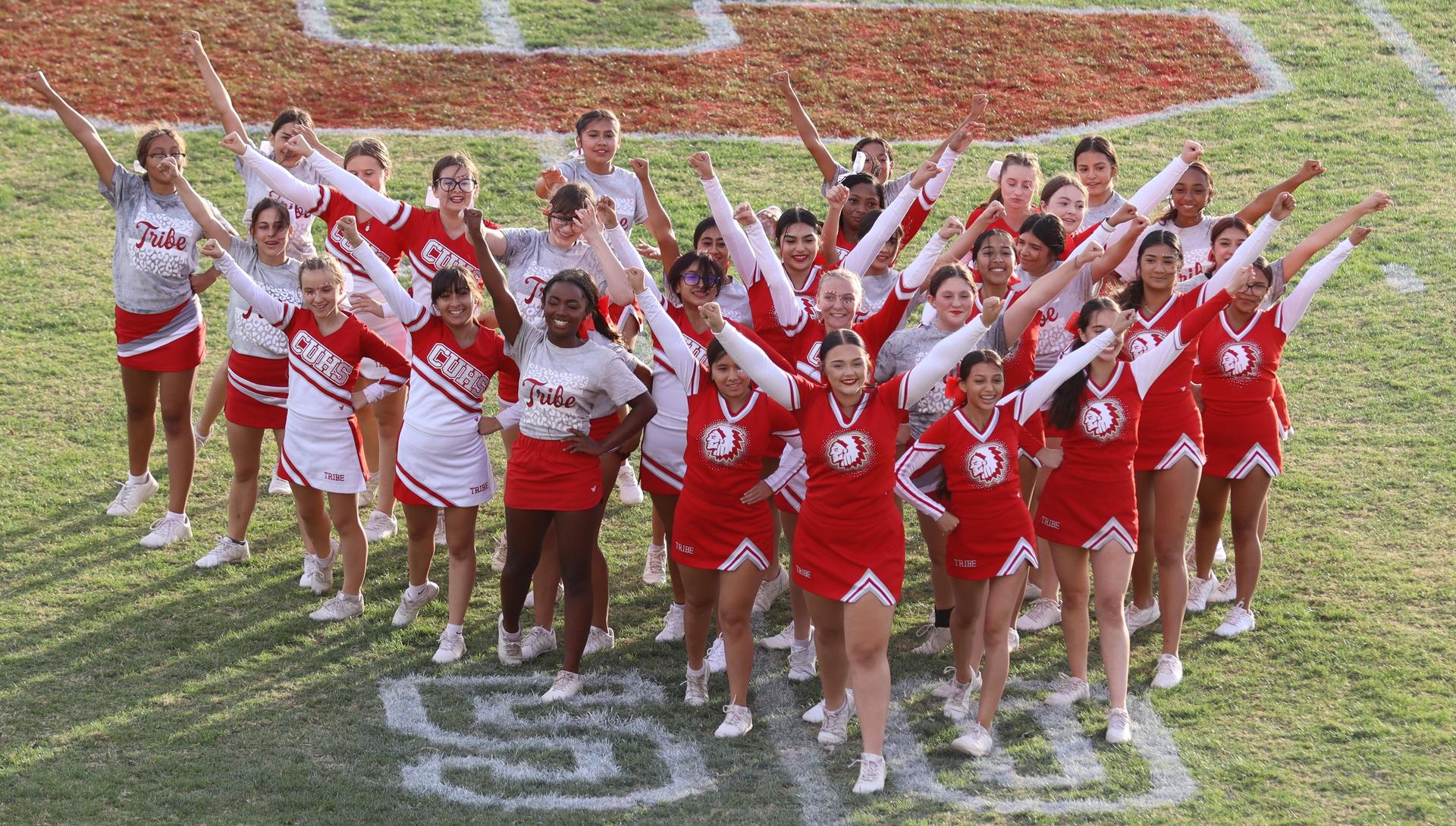 Combined cheer performing at halftime of the football game