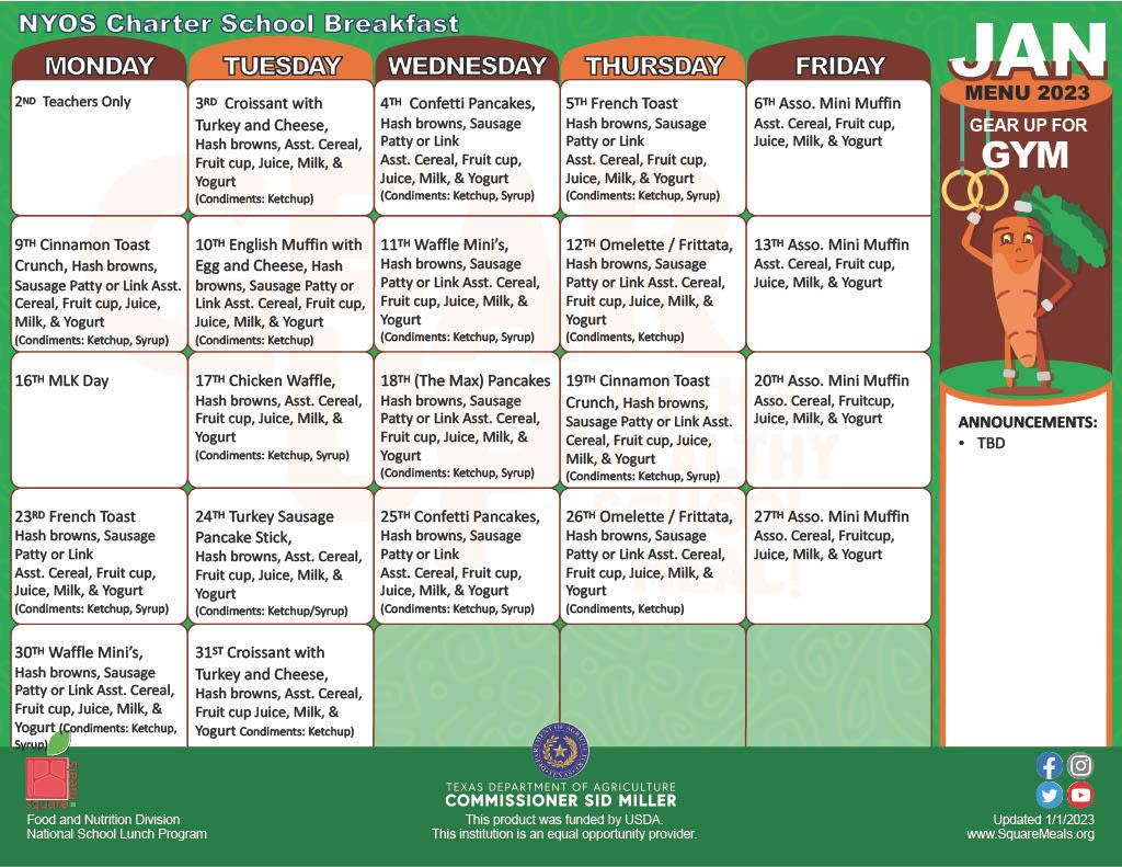 Cafeteria Menus Cafeteria NYOS Charter School