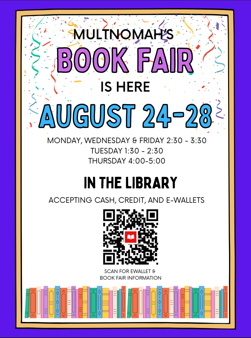 Book Fair Aug. 24-28 after school and Back to School Night