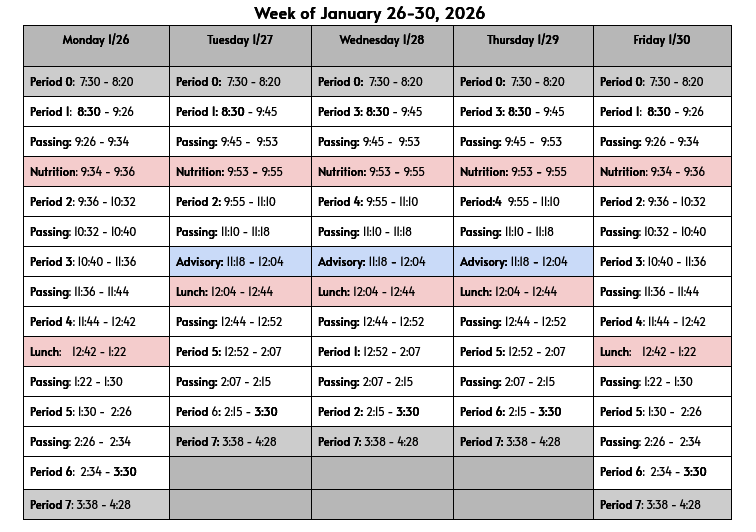 Jan. 25 Bell Schedule