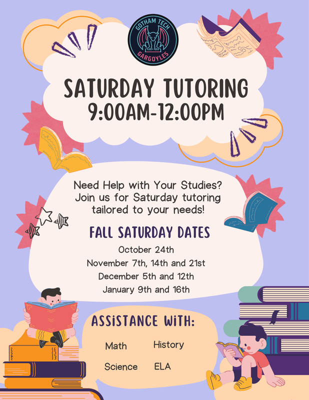 Saturday School Available October 24, November 7th, 14th, and 21st, December 5th and 12th, and January 9th and 16th from 9am-12pm