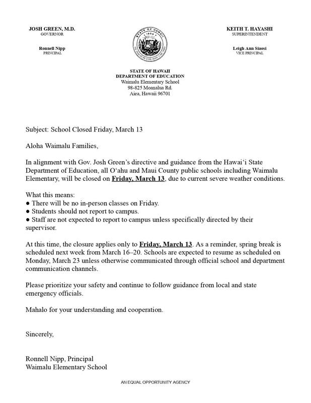 School Closure 3/13/26