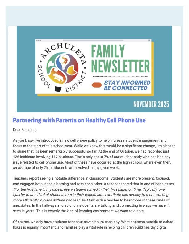 Screenshot of first page of linked newsletter