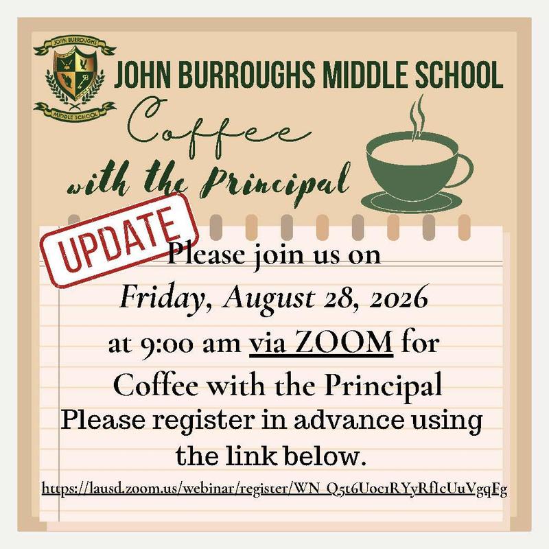 UPDATE: Coffee with the Principal via Zoom Friday, August 28, 2026 at 9am