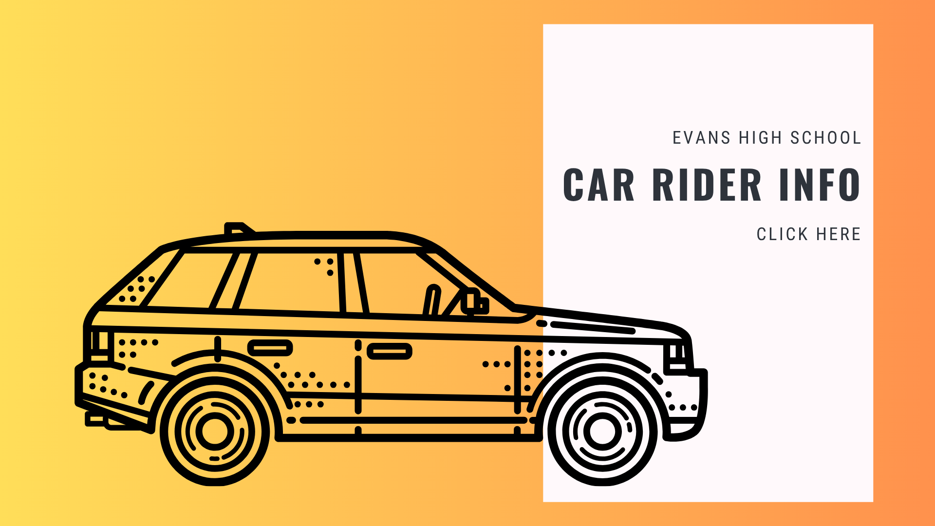 Illustration of an SUV with a gradient background and text about car rider info.