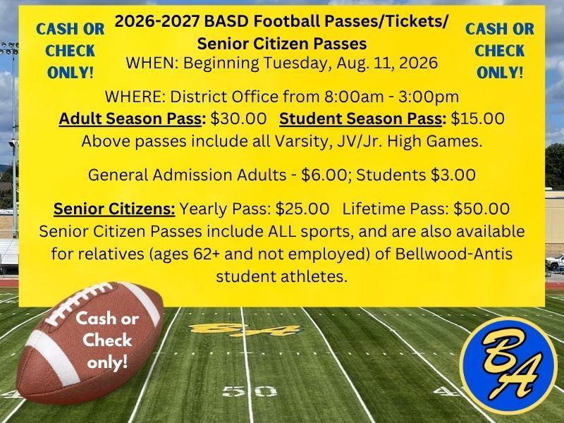 Football pass information for 2026-2027 season with pricing details.