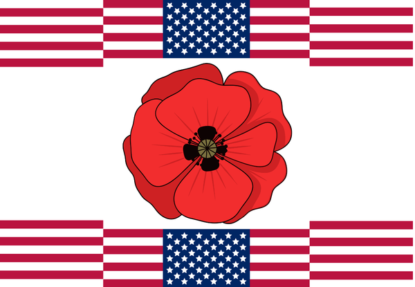 red flower with American flags