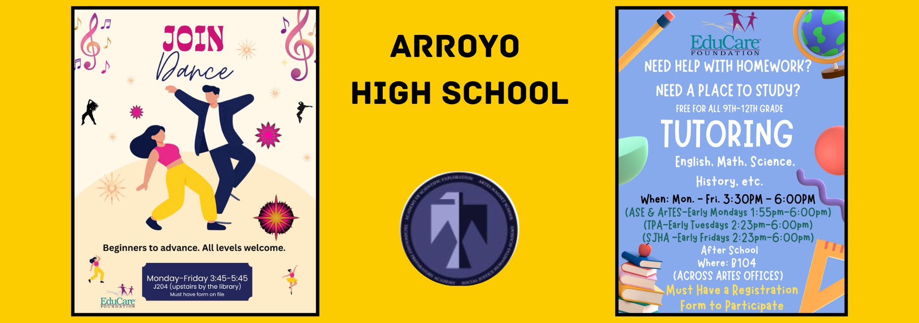 EduCare afterschool programs available to Arroyo High School Students for the 2026-2027 school year / Programas disponibles para despues de clases para los alumnos de Arroyo High School