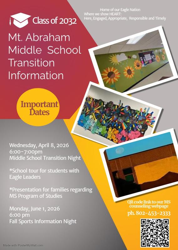 Mt. Abraham Middle School Transition Information for Class of 2032 Featured Photo