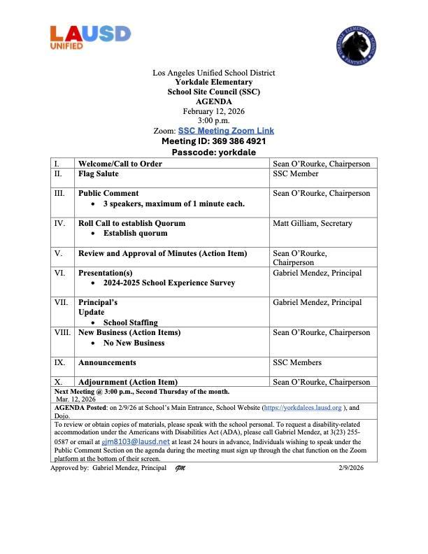 SSC Agenda