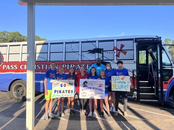 ANNNDDDD, they're off to the state swim meet! Please join us in cheering on our Swim Team as they compete for top spots in the state!