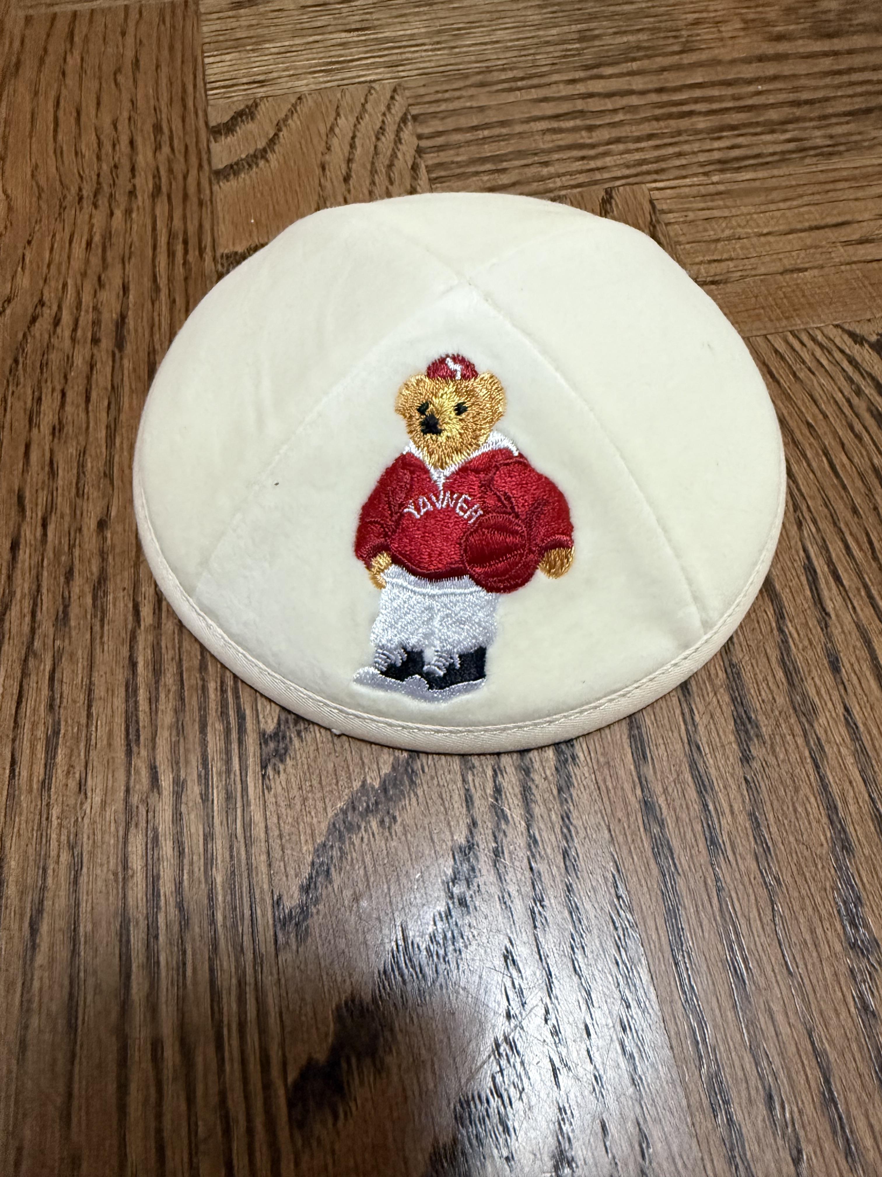 White Velvet Bear Kippah