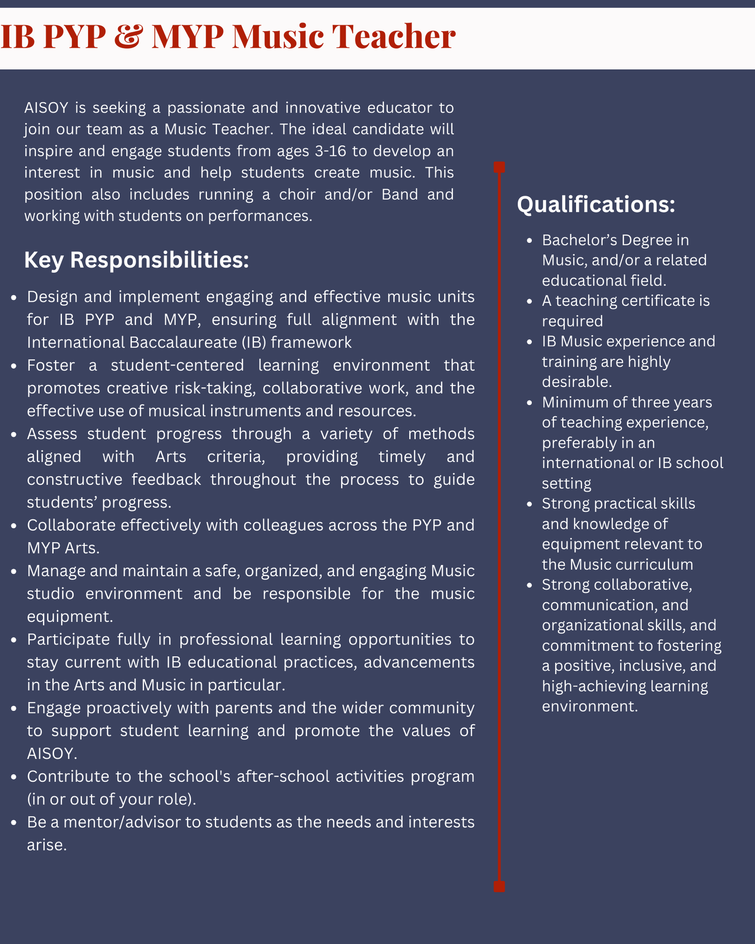 Music Teacher AISOY Job vaccancies 2026