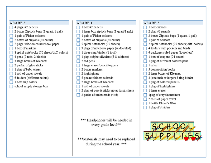 School Supply List 2