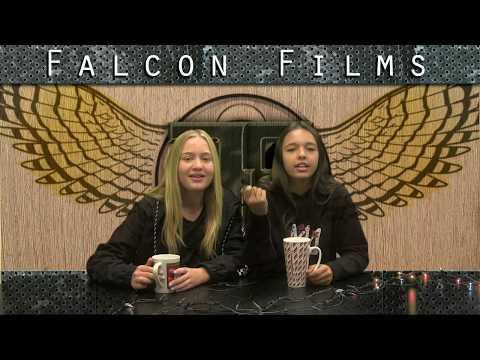 This is a screenshot of 2 Falcon Films news anchors reading the morning announcements.