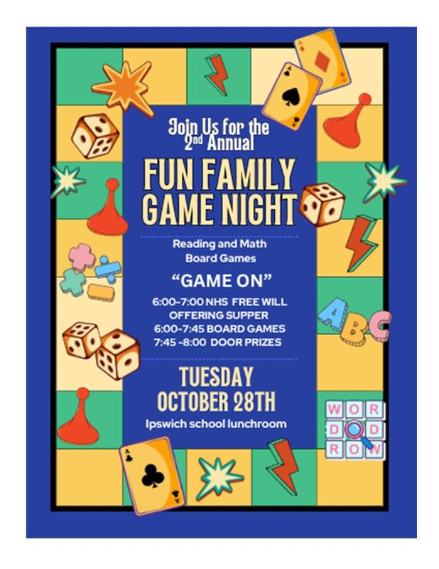 Oct. 28 from 6-8 p.m. for supper and reading and math board games