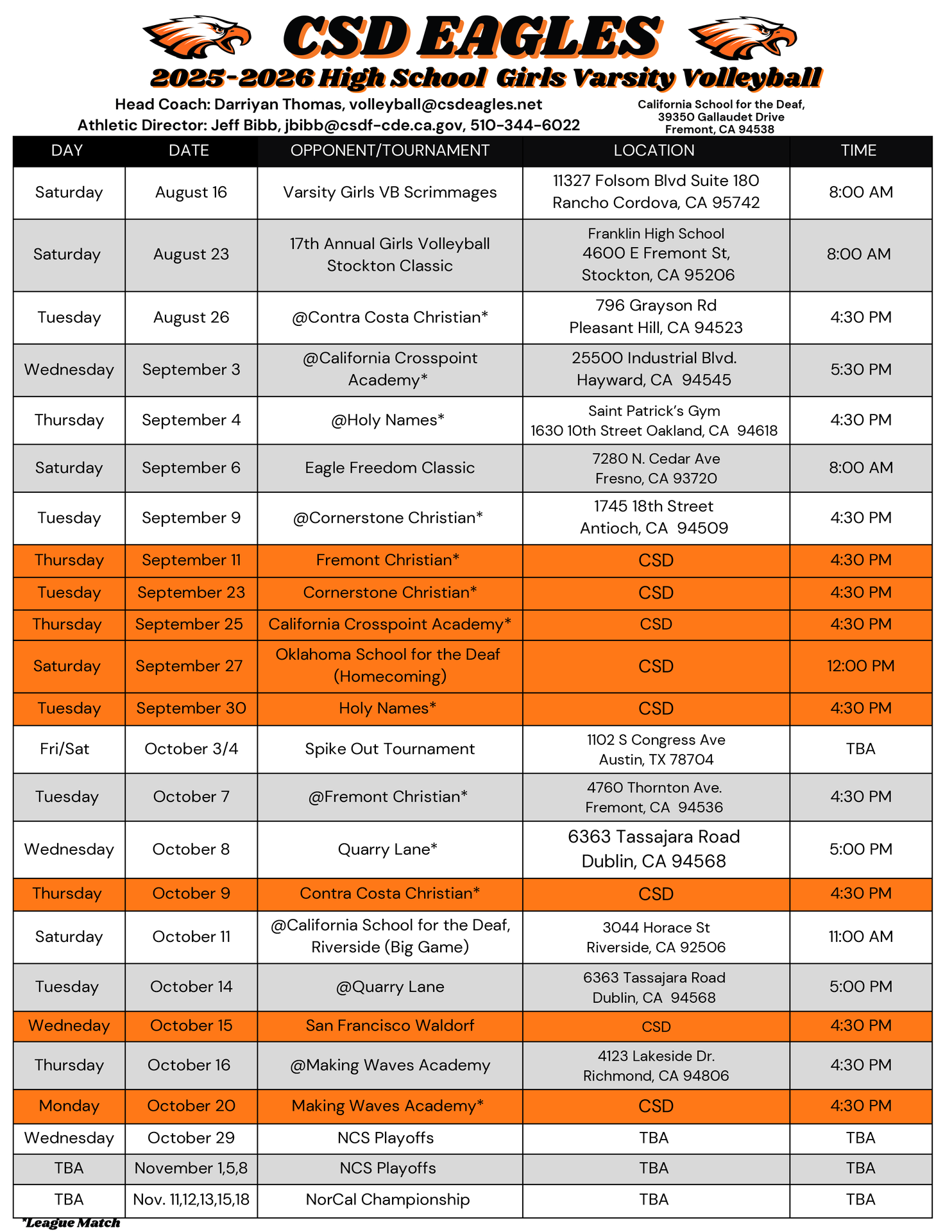 Girls Volleyball click on link for readable schedule
