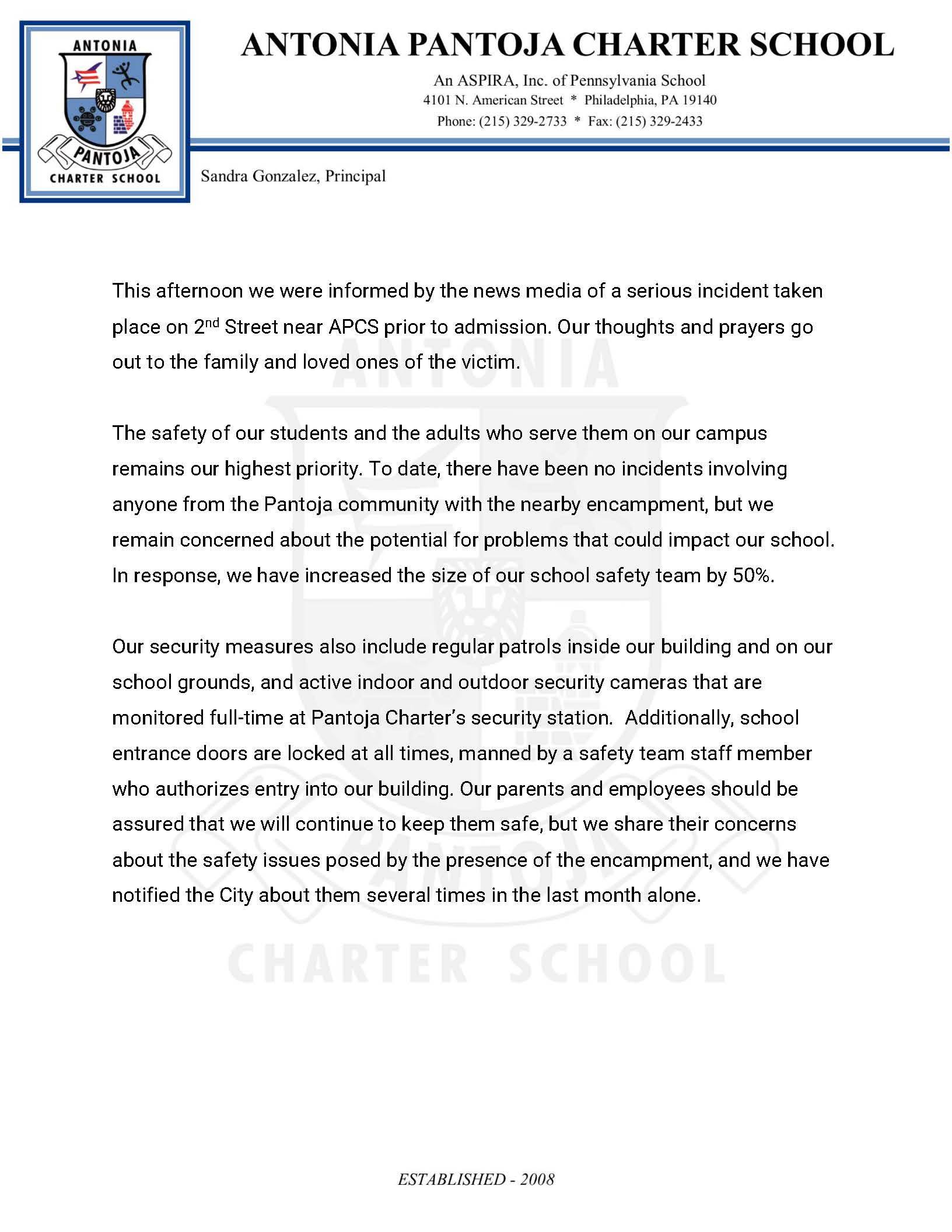 APCS Official Statement Antonia Pantoja Charter School