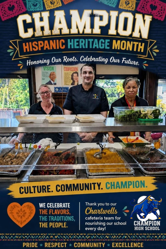 Chartwells cafeteria staff and lunch food