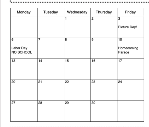 September Calendar