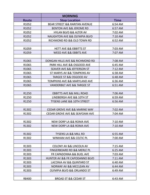 Morning Bus Schedule for IS2