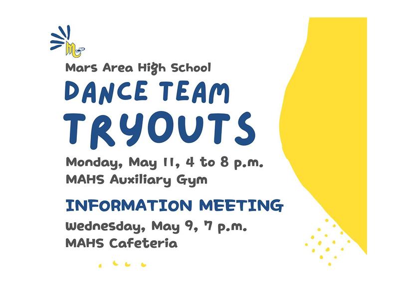 Flyer for dance team tryouts with event details and colorful design.