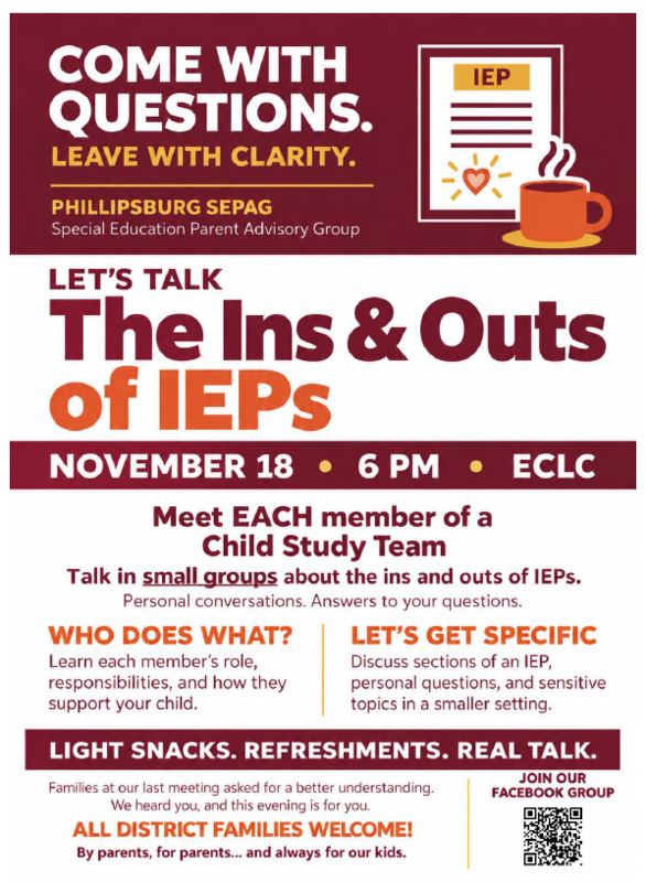 white background with garnet boxes to break down the page with information on the November meeting