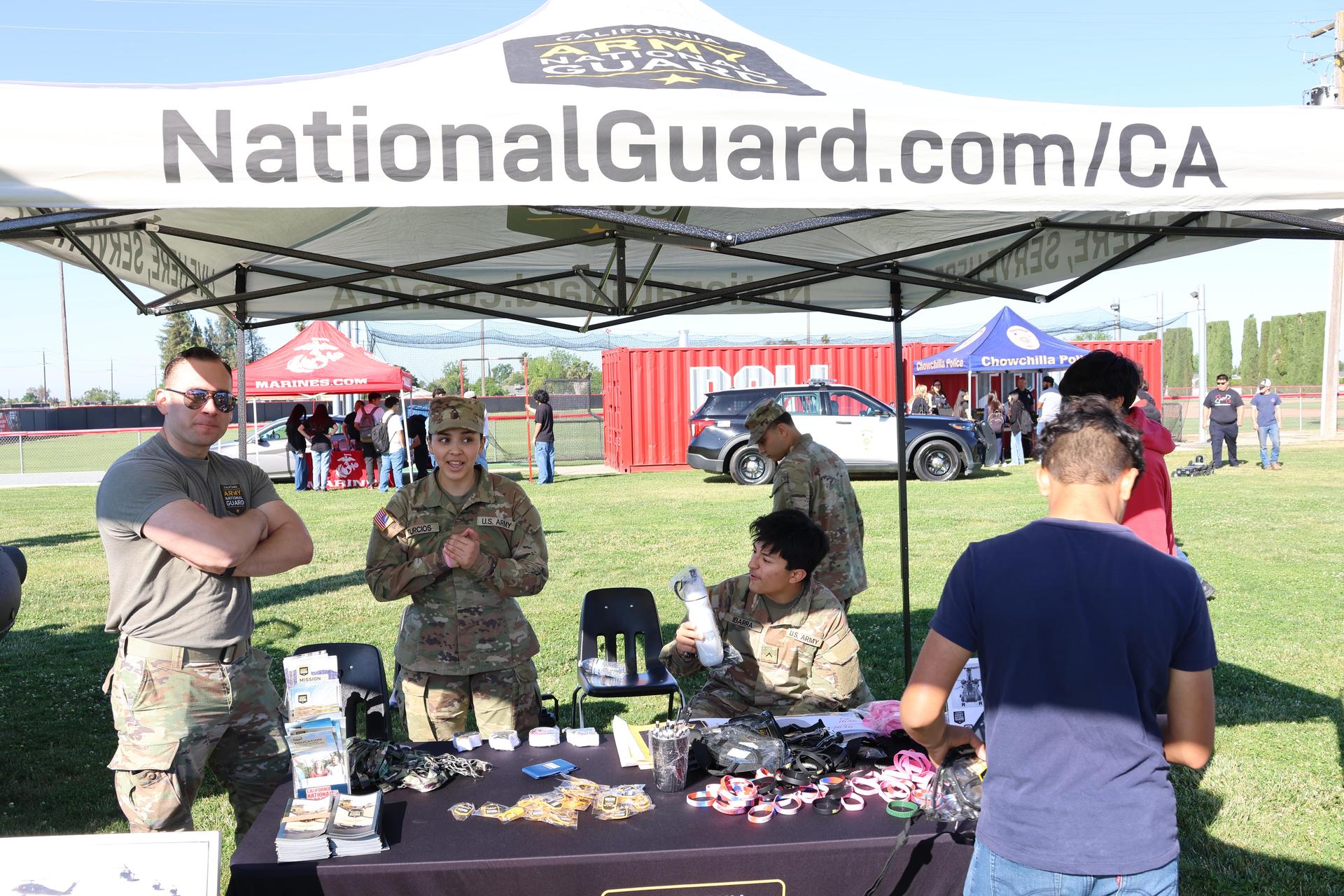 National Guard members speaking to students