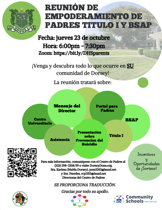 parent empowerment meeting flyer spanish with text and dates